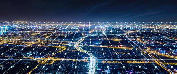 grid overlay of city at night