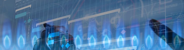 The scope of work for the Digital Utility Gas Compliance solution scope of work overlayed by row of flames