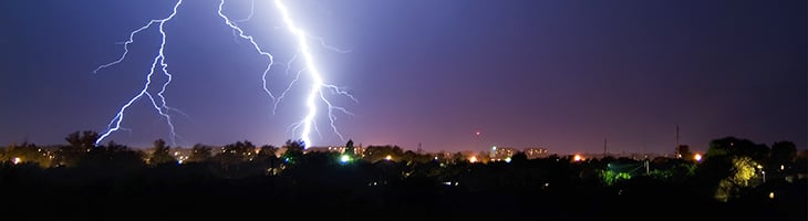 lightning striking city