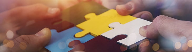Reliability Analysis success stories closeup of hands fitting together puzzle pieces