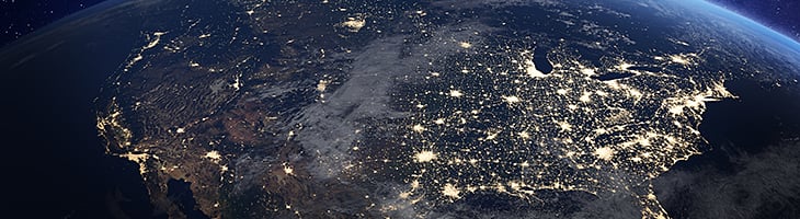 The current state electric grid of US from space