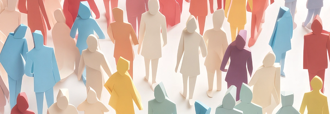Paper cutouts of people in different colors