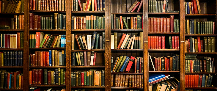 Books on shelves in library or study