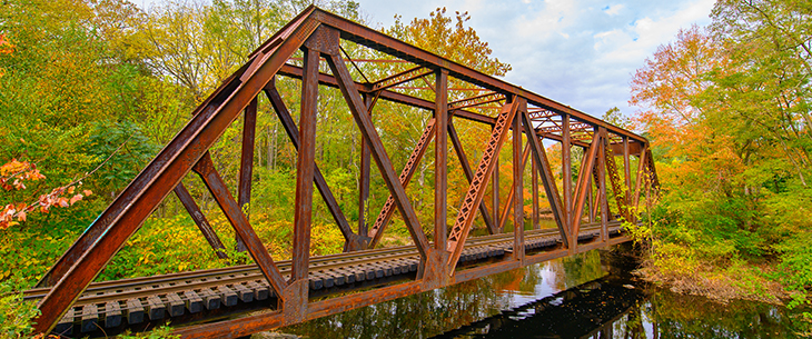 train bridge over Yantic River at Uncas Falls, Norwich, Connecticut