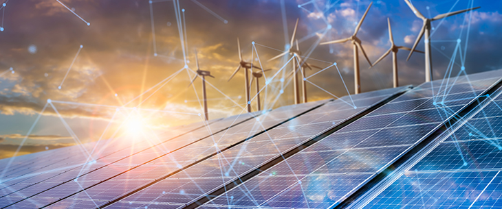 solar cell plant and wind generators connected to smart grid