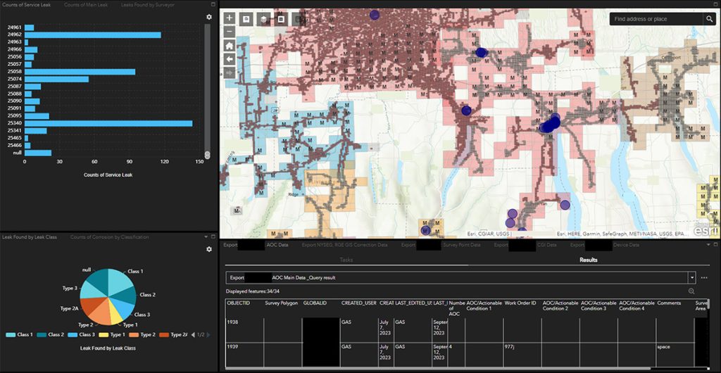 Screen capture of Sample Historical Leak Survey Dashboard displaying test data