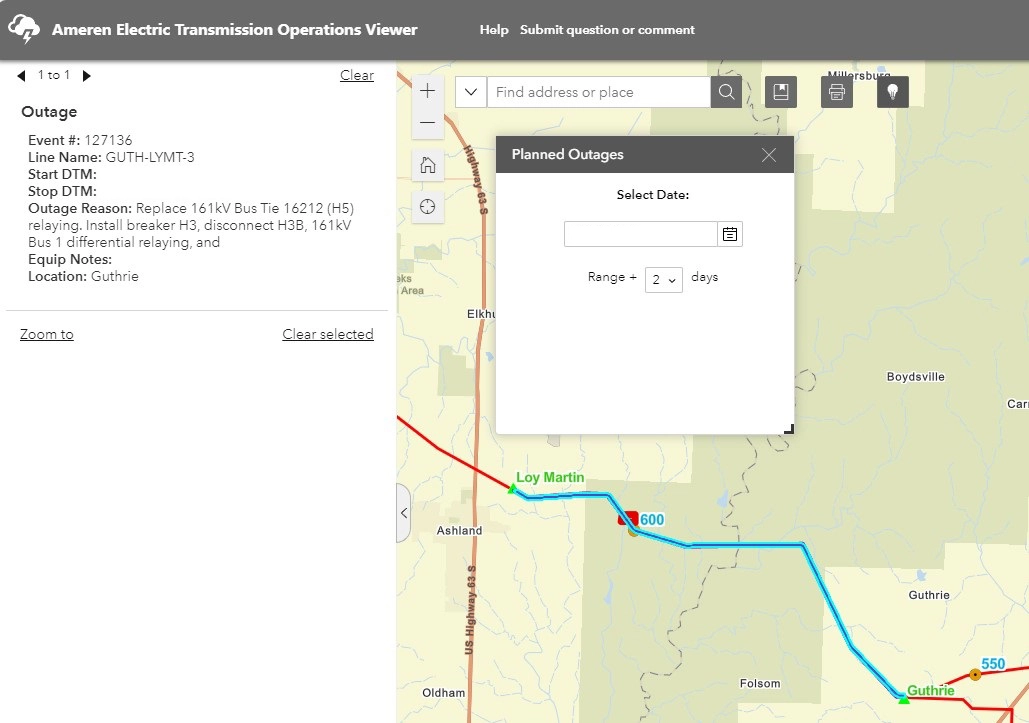 Planned Outage Widget